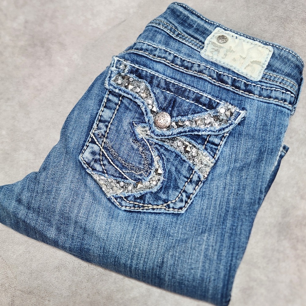 Silver Jeans Co Suki Flap 17 Bootcut Jeans W29 L31 Embellished Blue Denim